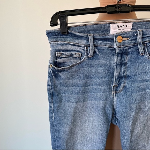 Frame Le Skinny De Jeanne Fray Hem Stiletto Dupont Blue Mid Rise Jeans Size 27 - Picture 7 of 12